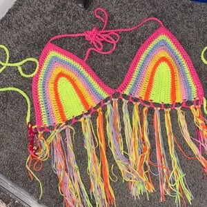 Multicolor Crochet Fringe Halter Top